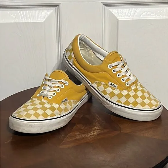🔥VANS Off The Wall Lace Up Sneakers - Golden Yellow/White Checkered - EXCELLENT