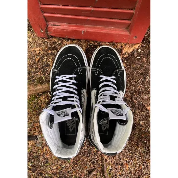 Vans Off The Wall Sk8 Hi Top Black White Lady Vans Signature M 6.5 W 8 Retro Y2K