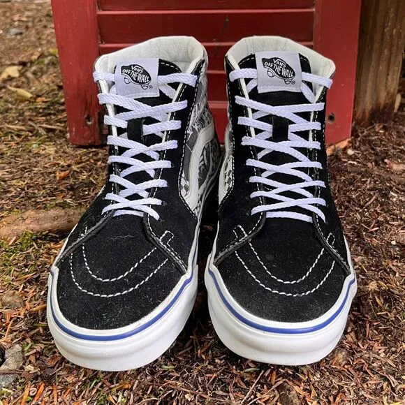 Vans Off The Wall Sk8 Hi Top Black White Lady Vans Signature M 6.5 W 8 Retro Y2K