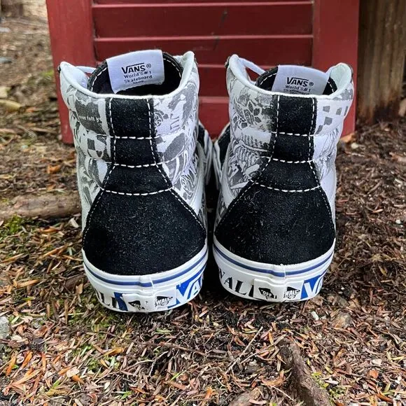 Vans Off The Wall Sk8 Hi Top Black White Lady Vans Signature M 6.5 W 8 Retro Y2K