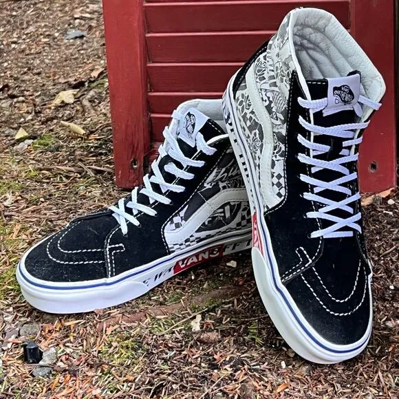 Vans Off The Wall Sk8 Hi Top Black White Lady Vans Signature M 6.5 W 8 Retro Y2K