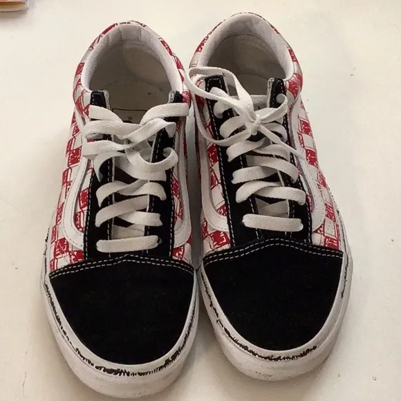 Vans Old Skool Low Sketch Red Size 7.5 Women Checkered Shoes Preloved