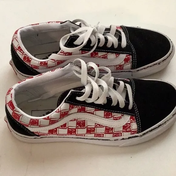 Vans Old Skool Low Sketch Red Size 7.5 Women Checkered Shoes Preloved
