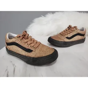 Vans Old Skool Party Glitter Rose Gold/Black Kid's Size 12.5
