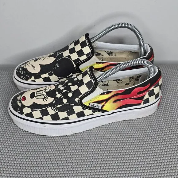 Vans x Disney Minnie &amp; Mickey Mouse Checkerboard Flames Shoes-Women's 7 (721356)