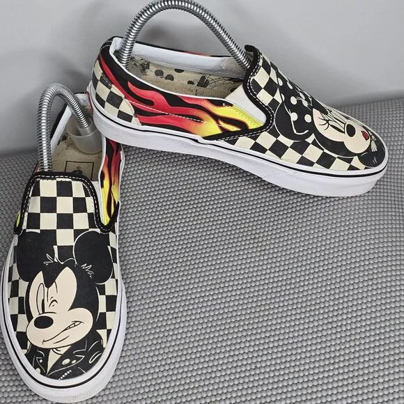 Vans x Disney Minnie &amp; Mickey Mouse Checkerboard Flames Shoes-Women's 7 (721356)