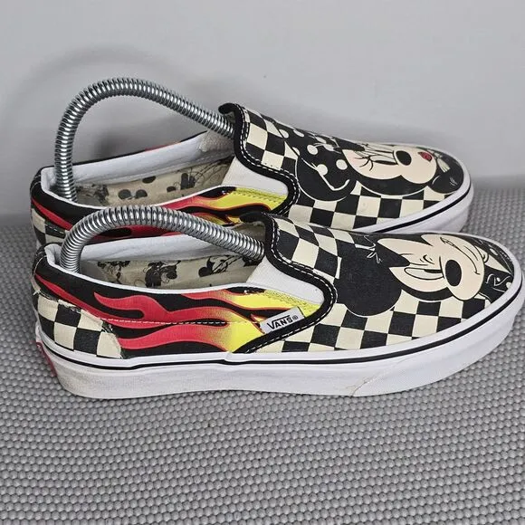 Vans x Disney Minnie &amp; Mickey Mouse Checkerboard Flames Shoes-Women's 7 (721356)