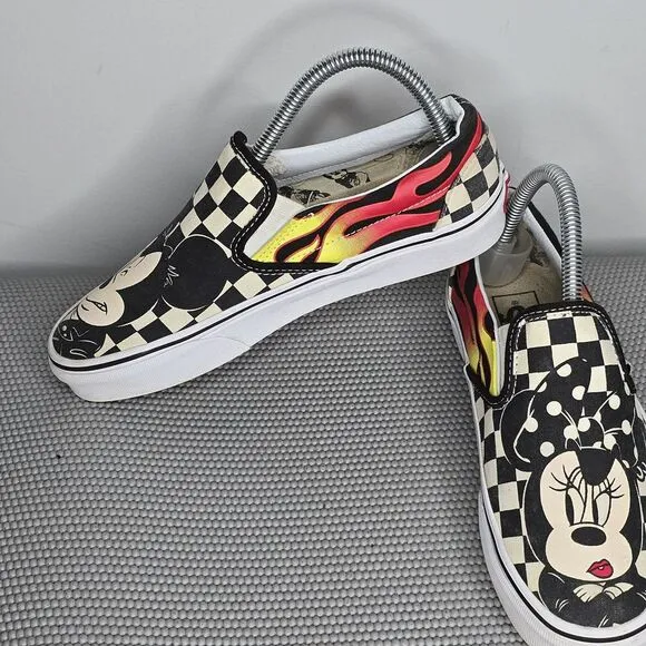 Vans x Disney Minnie &amp; Mickey Mouse Checkerboard Flames Shoes-Women's 7 (721356)