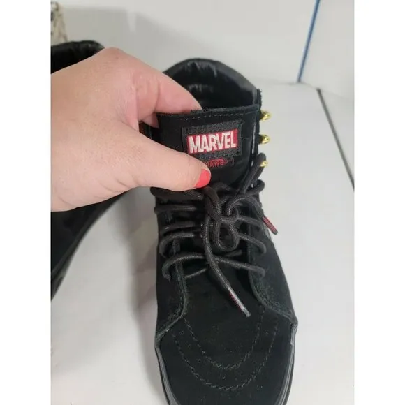 Vans x Marvel 6Y, 7.5 Women Sk8-Hi Black Panther Suede shoes Black Gold w/‎ box