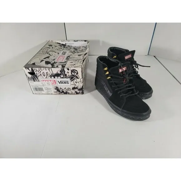 Vans x Marvel 6Y, 7.5 Women Sk8-Hi Black Panther Suede shoes Black Gold w/‎ box