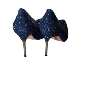VERO CUOIO VC SIGNATURE  PAOLA  TWILIGHT BLUE EMBELLISHED SUEDE PUMP