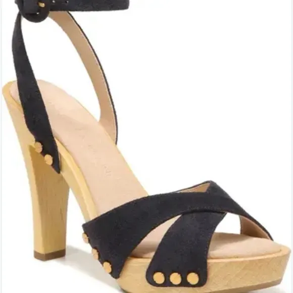 Veronica Beard Lamont Wood Platform Strappy Sandals Sz 8 FLAWS