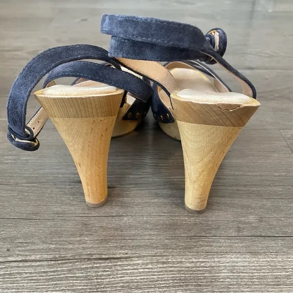 Veronica Beard Lamont Wood Platform Strappy Sandals Sz 8 FLAWS