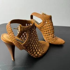 Veronica Beard Livia Basket Weave Closed Toe Sandal Brown Women sz 37 US 6.5