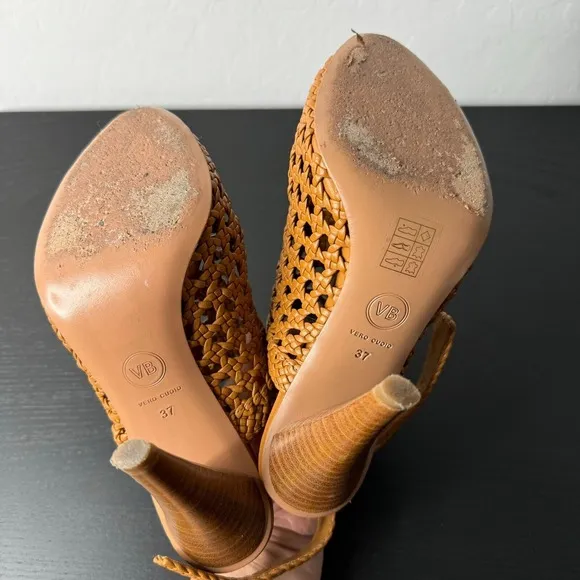 Veronica Beard Livia Basket Weave Closed Toe Sandal Brown Women sz 37 US 6.5