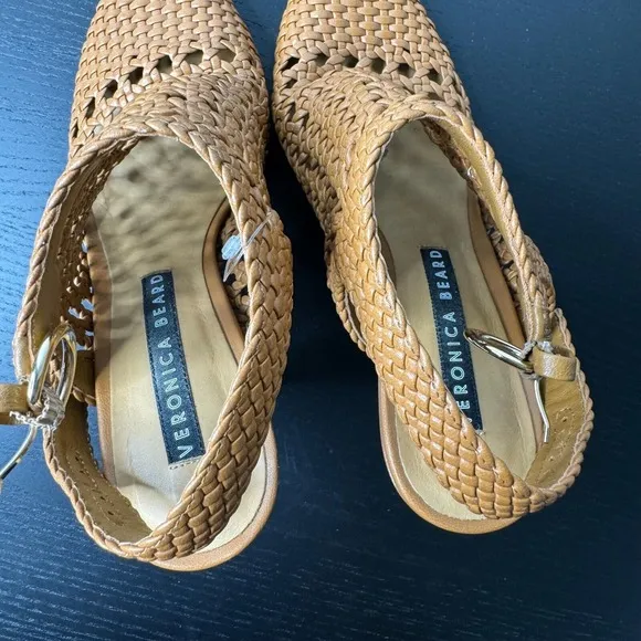Veronica Beard Livia Basket Weave Closed Toe Sandal Brown Women sz 37 US 6.5