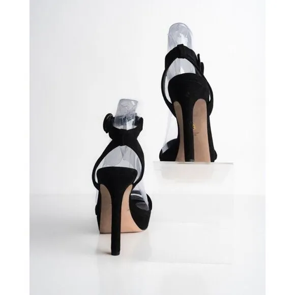 Veronica Beard Womens Black Suede Platform Sandals Heels Pumps US 6.5 EU 36.5