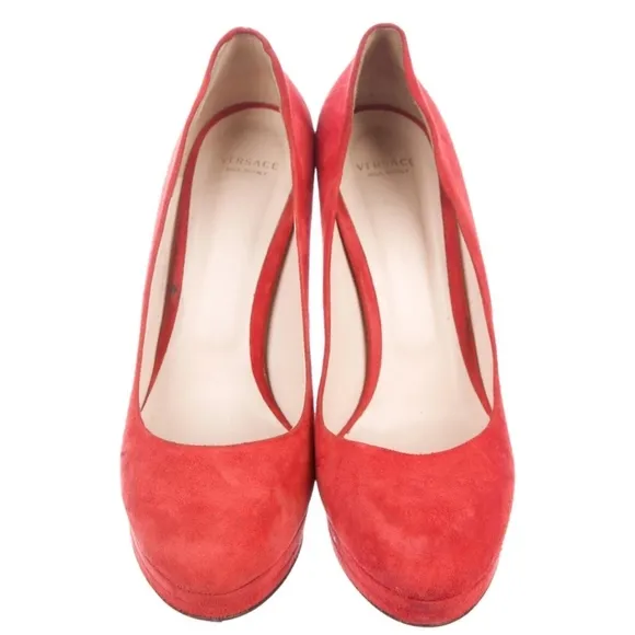 Versace Orange Suede Pumps