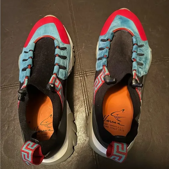 VERSACE ‘SQUALO KNIT TRAINER’ in Light Blue/ Red Men’s sneakers, size 47 or 13