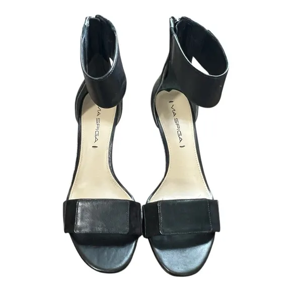 Via Spiga B-Lavinia Black Stilettos Zippered Heel and Ankle Strap Accents 6M