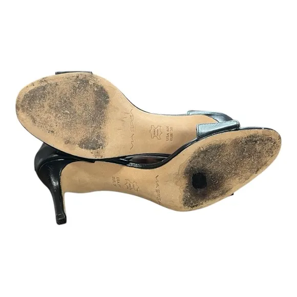 Via Spiga B-Lavinia Black Stilettos Zippered Heel and Ankle Strap Accents 6M