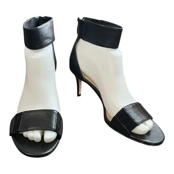 Via Spiga B-Lavinia Black Stilettos Zippered Heel and Ankle Strap Accents 6M