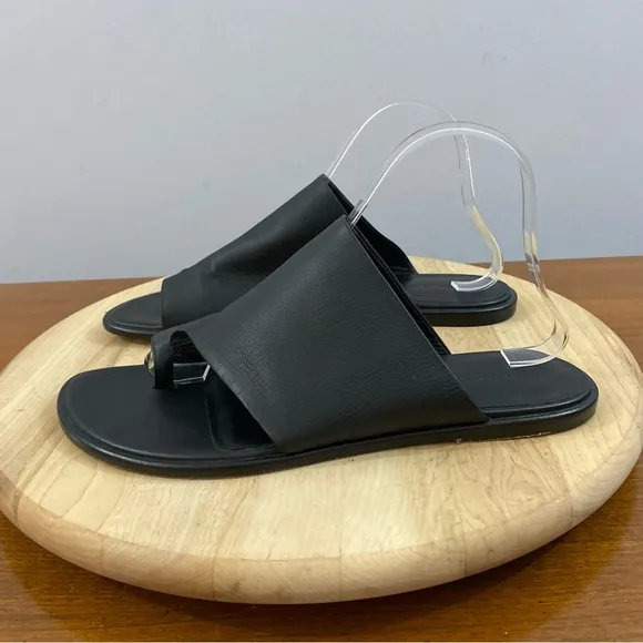 Vince Black Leather Open Toe Slip On Sandals Women’s Size 9 Medium EUR 39 Italy