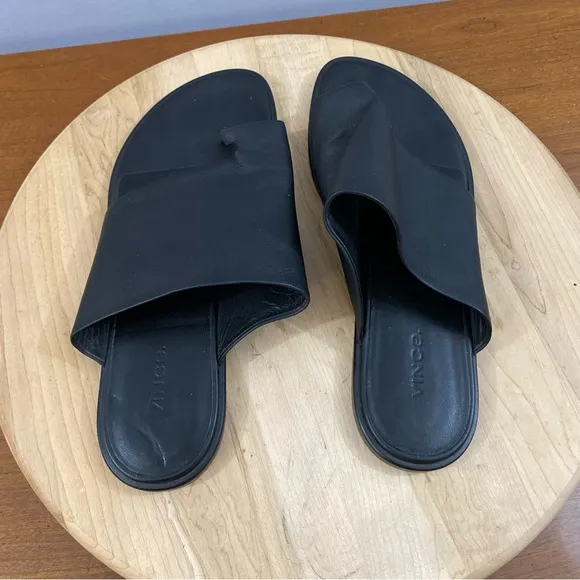 Vince Black Leather Open Toe Slip On Sandals Women’s Size 9 Medium EUR 39 Italy