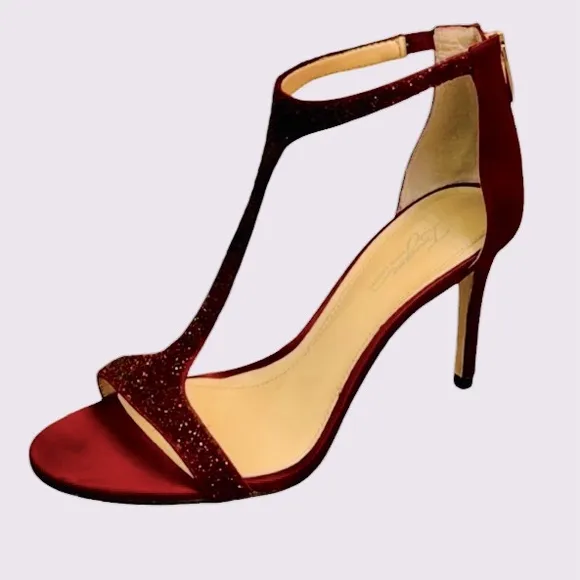 Vince Camuto Imagine Ox Blood Burgundy Phoebe Sparkle Stiletto T-Strap Shoes 8