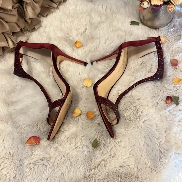 Vince Camuto Imagine Ox Blood Burgundy Phoebe Sparkle Stiletto T-Strap Shoes 8