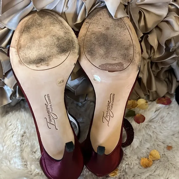 Vince Camuto Imagine Ox Blood Burgundy Phoebe Sparkle Stiletto T-Strap Shoes 8