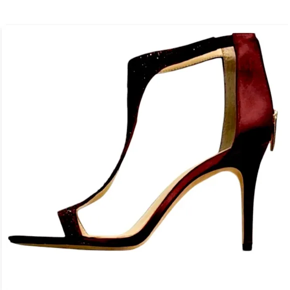 Vince Camuto Imagine Ox Blood Burgundy Phoebe Sparkle Stiletto T-Strap Shoes 8