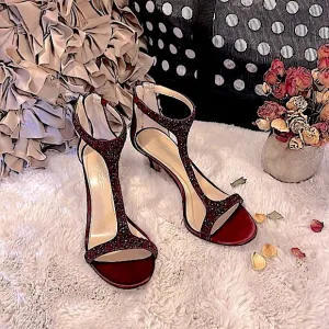 Vince Camuto Imagine Ox Blood Burgundy Phoebe Sparkle Stiletto T-Strap Shoes 8
