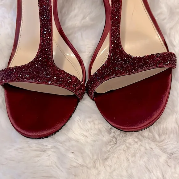 Vince Camuto Imagine Ox Blood Burgundy Phoebe Sparkle Stiletto T-Strap Shoes 8