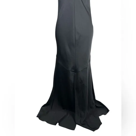 Vince Camuto Silky Satin Black V-Neck Maxi Slip Dress Front Slit Size 4