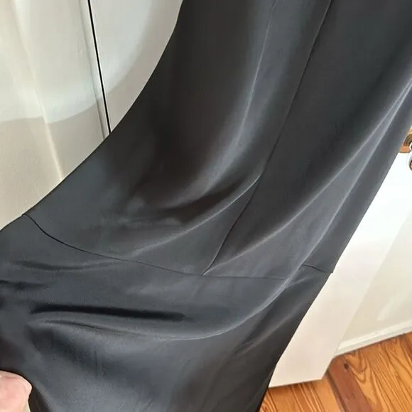 Vince Camuto Silky Satin Black V-Neck Maxi Slip Dress Front Slit Size 4