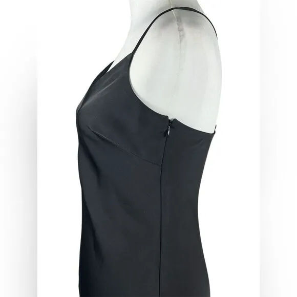 Vince Camuto Silky Satin Black V-Neck Maxi Slip Dress Front Slit Size 4