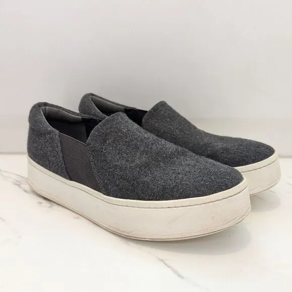 Vince Women's Warren Grey Wool Fabric Chunky Platform Slip On Loafers Sneakers 8