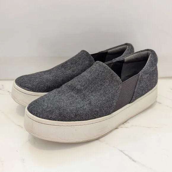 Vince Women's Warren Grey Wool Fabric Chunky Platform Slip On Loafers Sneakers 8
