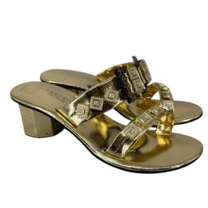 Vintage 60’s Gold Sandals Slides Mid Century Cocktail Party Original Size 6