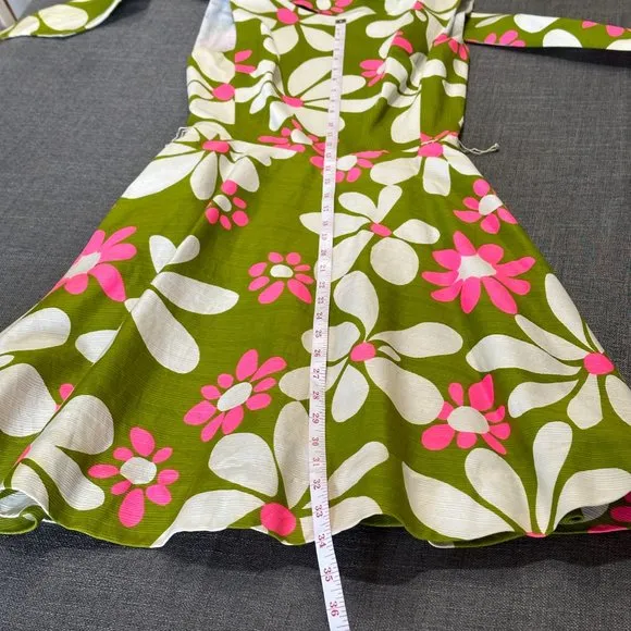 Vintage 60's Shift - Malia Green Floral Midi Hawaiian Barkcloth - One of a Kind