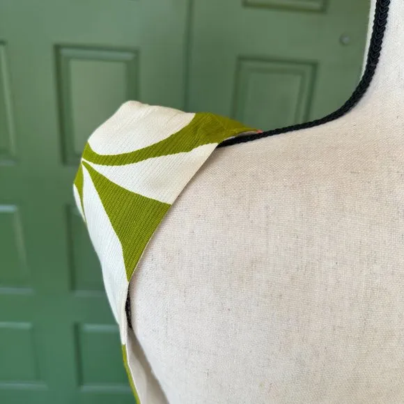 Vintage 60's Shift - Malia Green Floral Midi Hawaiian Barkcloth - One of a Kind