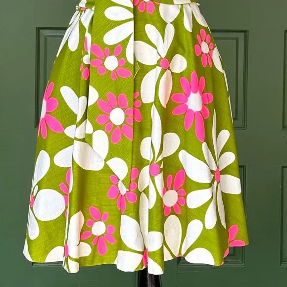 Vintage 60's Shift - Malia Green Floral Midi Hawaiian Barkcloth - One of a Kind