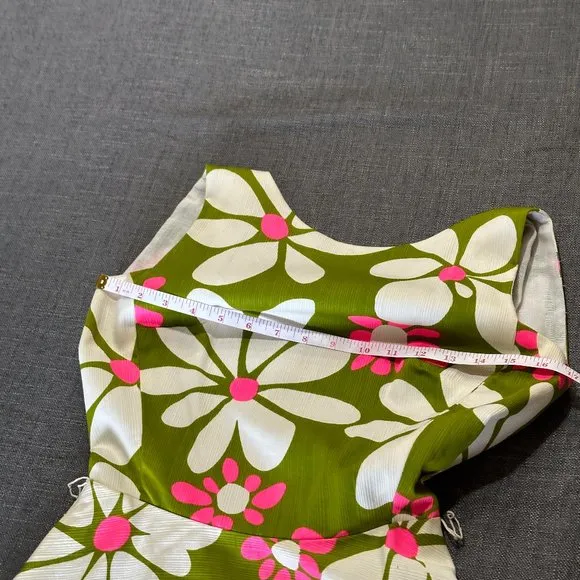 Vintage 60's Shift - Malia Green Floral Midi Hawaiian Barkcloth - One of a Kind