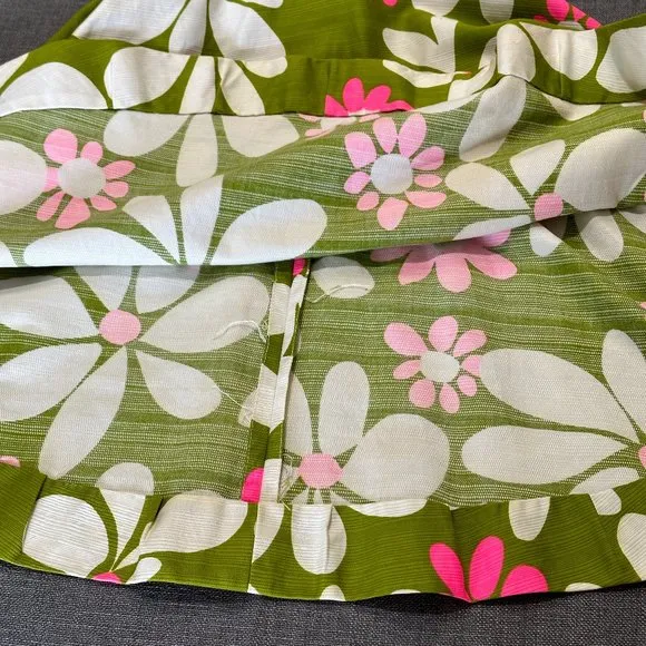 Vintage 60's Shift - Malia Green Floral Midi Hawaiian Barkcloth - One of a Kind