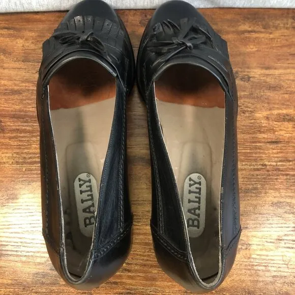 Vintage Bally Men Size 10 D Black Tassel Loafer Dress Shoes Made in Italy