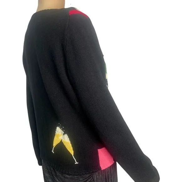 Vintage Designer Michael Simon Beaded Black Tie Celebration Cardigan Sweater