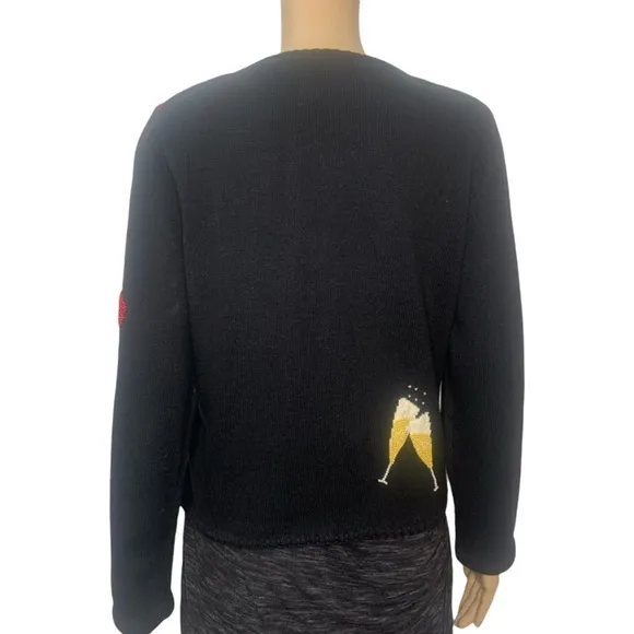 Vintage Designer Michael Simon Beaded Black Tie Celebration Cardigan Sweater