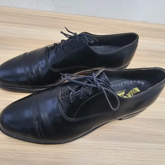 Vintage Oxford Shoes Men 11 D Black Leather Cap Toe Dressy Formal WALK OVER USA
