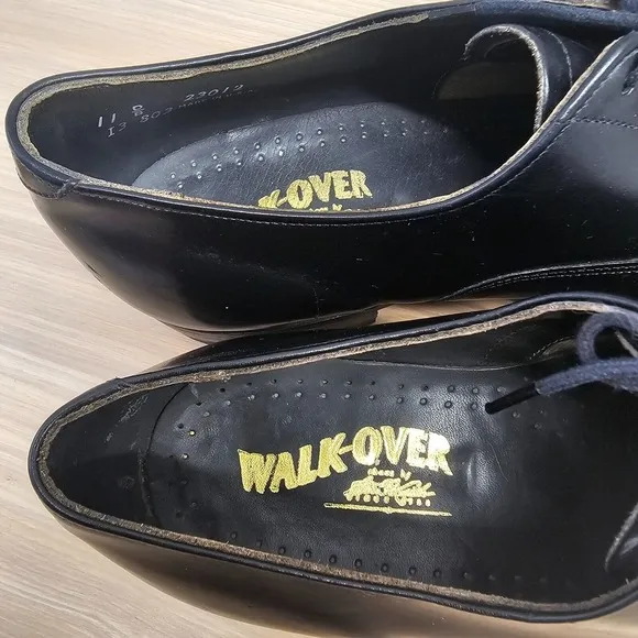 Vintage Oxford Shoes Men 11 D Black Leather Cap Toe Dressy Formal WALK OVER USA